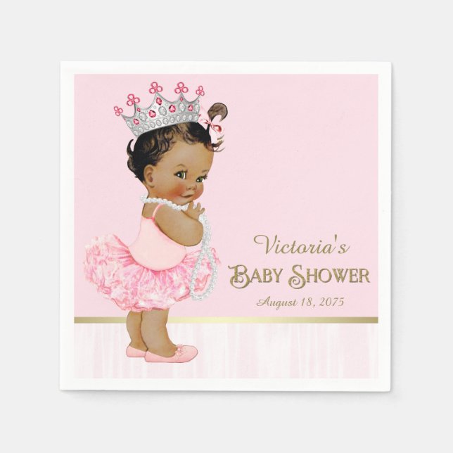 Serviettes En Papier Ethnic Ballerina Princess Baby shower en or rose (Devant)