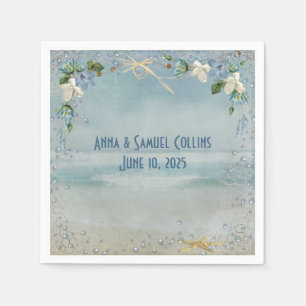 Serviettes En Papier Étoile de mer de mariage avec filet et fleurs