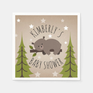 Serviettes En Papier Étoiles d'ours endormies + Baby shower d'arbres