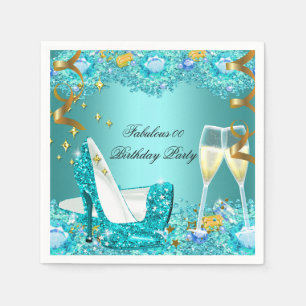 Serviettes En Papier Fabrique Parties scintillant Bleue Turquoise Haut 