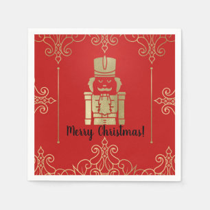 Serviettes En Papier Fancy Elegant Gold & Red Nutcracker Holiday Party