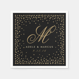 Serviettes En Papier Fancy Gold Stars Monogramme Mariage noir serviette