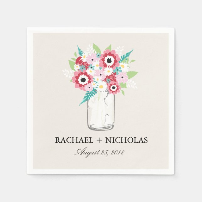 Serviettes En Papier Fashionista Bloom Mason Jar | Mariage (Devant)