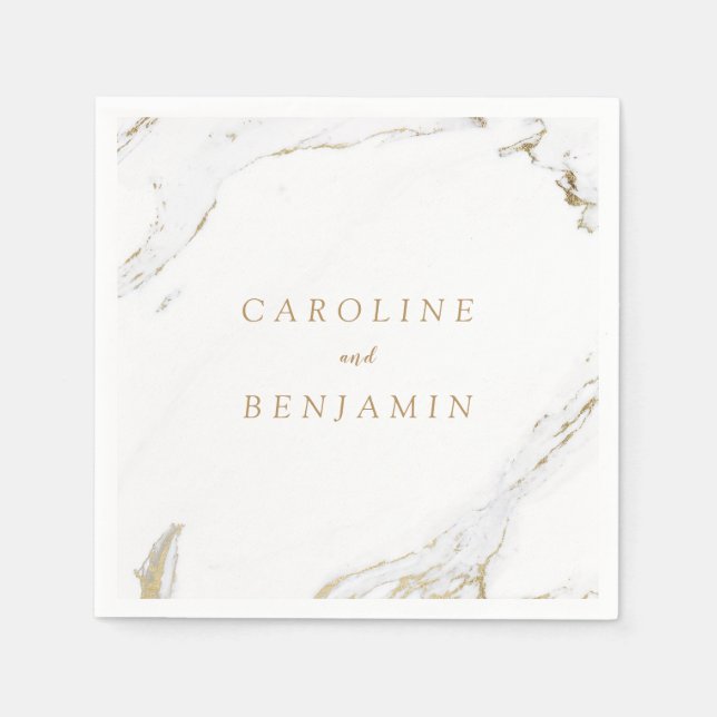 Serviettes En Papier Faux or feuille marbre luxe moderne mariage (Devant)