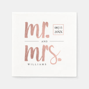 Serviettes En Papier Faux Rose Gold Foil Mr & Mrs.