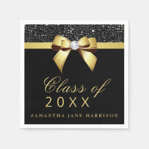 Serviettes En Papier Faux Sequins Bow Gold Black Graduation Party