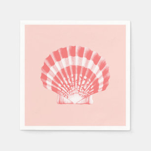 Serviettes En Papier Feston Shell - rose de corail et blanc