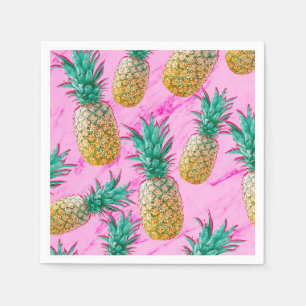 Serviettes En Papier Fête chic aux ananas tropicaux et marbre rose