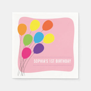 Serviettes En Papier Fête d'anniversaire de 1 an pour filles Ballons Co