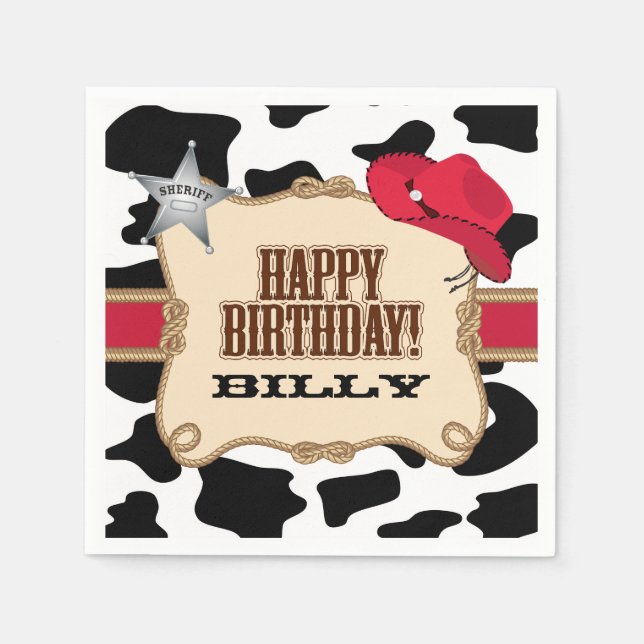 Serviettes En Papier Fête d'anniversaire de Cowboy, serviettes personna (Devant)