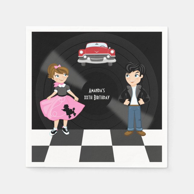 Serviettes En Papier Fête d'anniversaire Retro Sock Hop (Devant)