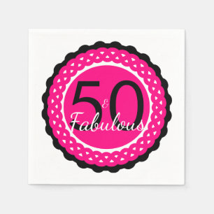 Serviettes En Papier Fête d'anniversaire rose vif et noir 50 ans et fab