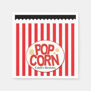 Serviettes En Papier Fête de cinéma rayée rouge et blanc Popcorn