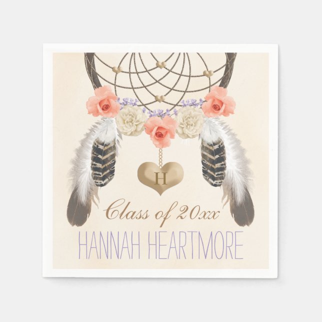 Serviettes En Papier Fête de graduation Monogrammed Boho Dream Catcher (Devant)