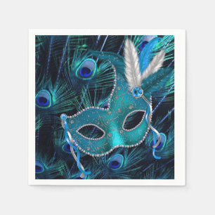 Serviettes En Papier Fête de Mascarade Paon Bleu Turquoise