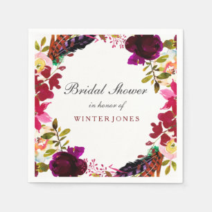 Serviettes En Papier Fête des mariées de couronnes florales pourpre bor