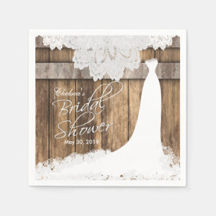 Serviettes En Papier Fête des mariées en bois rustique et dentelle blan