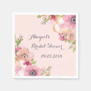 Serviettes En Papier Fête des mariées florale Pastel rose pâle, serviet
