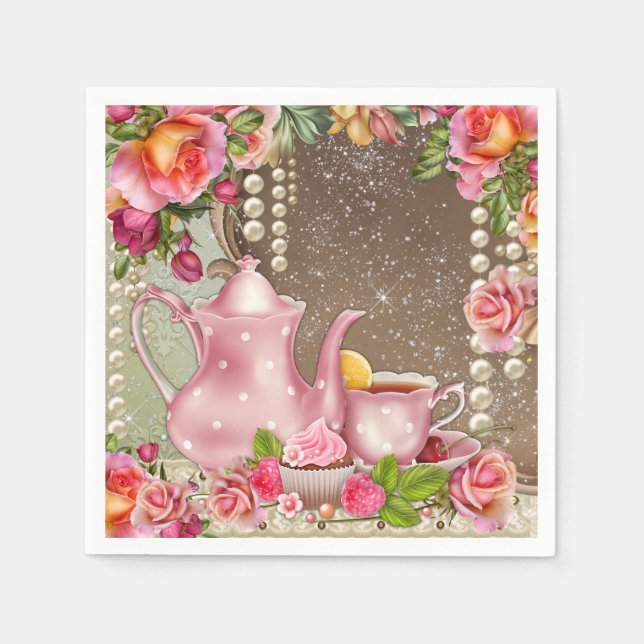 Serviettes En Papier Fête des mariées Pearl Rose Tea Party (Devant)