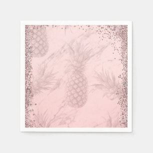 Serviettes En Papier Fête Tropicale Glitter Rose Doré et Rose Pineapple