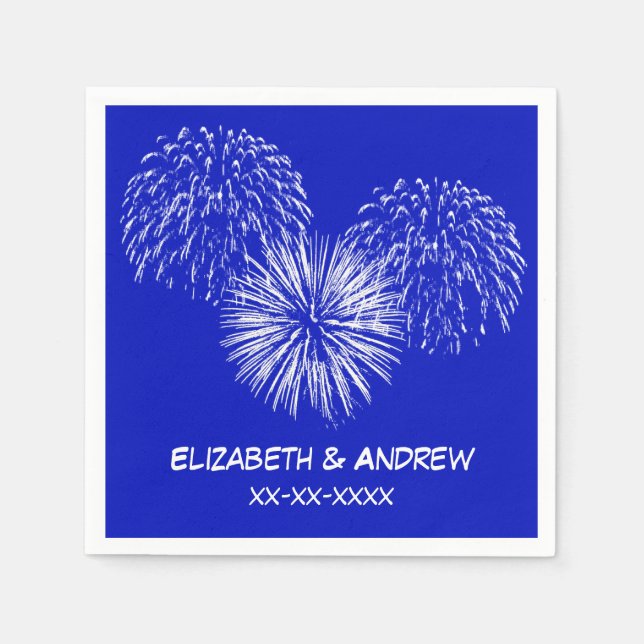 Serviettes En Papier Feu d'artifice, Arrière - plan Royal Blue, Nom Mon (Devant)