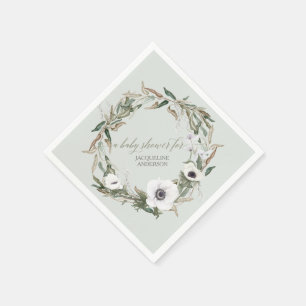 Serviettes En Papier Feuillage de bois Flual Wreath Anémone Aquarelle