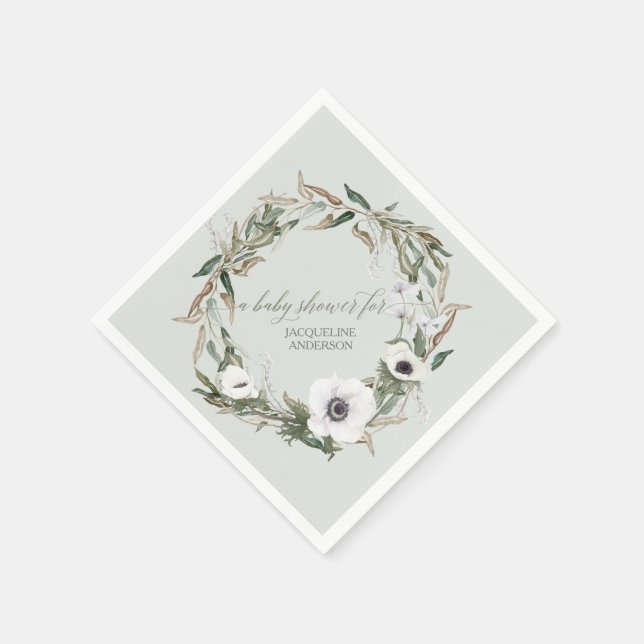 Serviettes En Papier Feuillage de bois Flual Wreath Anémone Aquarelle (Coin)