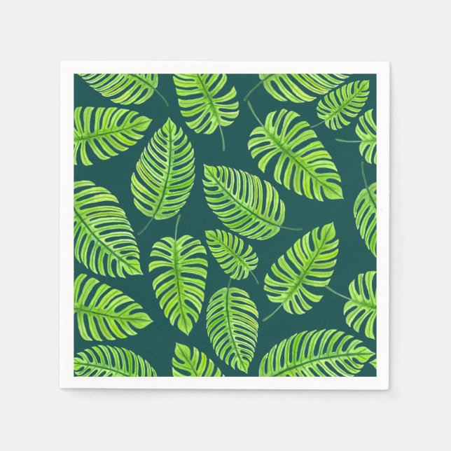 Serviettes En Papier Feuilles de Monstera, motif d'aquarelle tropicale (Devant)