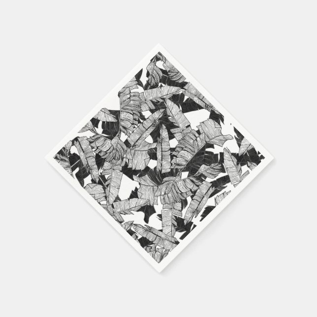 Serviettes En Papier Feuilles modernes de banane tropicale noire et bla (Coin)