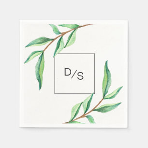 Serviettes En Papier Feuilles verts minimalistes avec Mariage Monogramm
