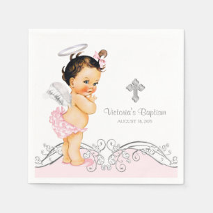 Serviettes En Papier Fille ange rose baptême