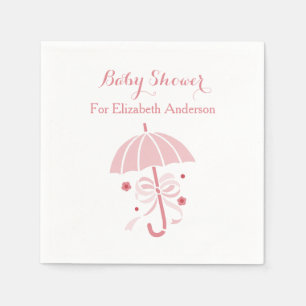 Serviettes En Papier Fille Baby shower Mignonne Parapluie Rose Avec Bow