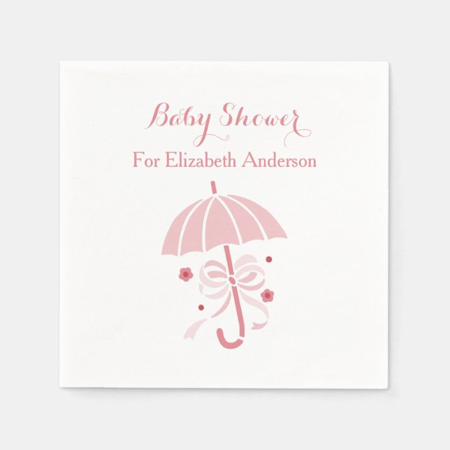 Serviettes En Papier Fille Baby shower Mignonne Parapluie Rose Avec Bow (Devant)