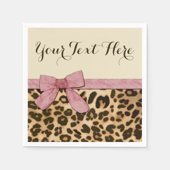Serviettes En Papier Fille Empreinte de léopard Bébé Pink Bow (Devant)