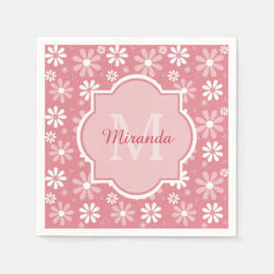 Serviettes En Papier Fille Monogramme Joli Rose Fleurs De Faisée Avec N