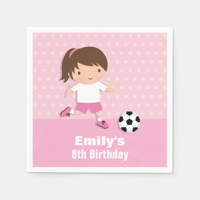 Serviettes En Papier Fille rose soccer Anniversaire Fournitures de fête (Devant)
