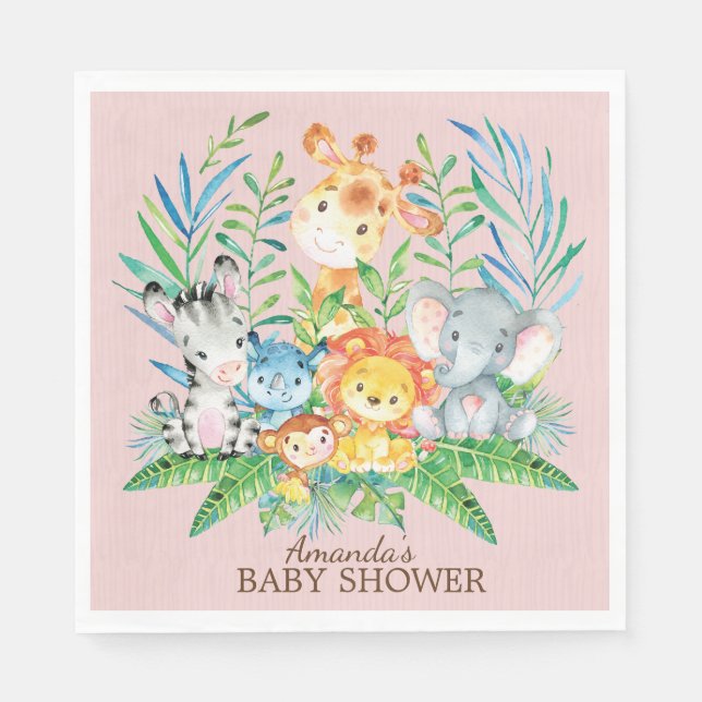 Serviettes En Papier Filles Safari Jungle Baby shower papier serviettes (Devant)