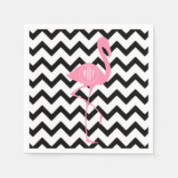 Flamant rose rose monogramme + Chevron noir
