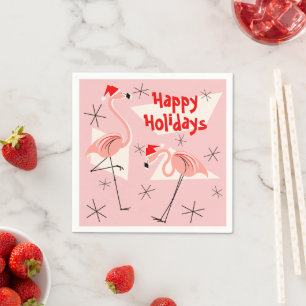 Serviettes En Papier Flamant rose Santas Pink Happy Holidays en papier 