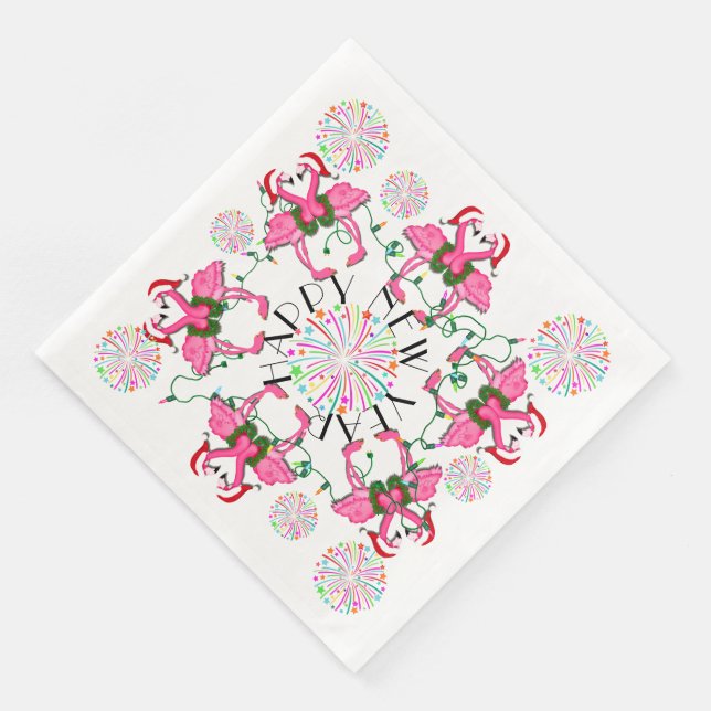 Serviettes En Papier Flamants roses roses Joyeux Nouvel An Marchandises (Coin)
