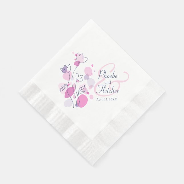 Serviettes En Papier Fleur confetti moderne nom date mariage serviettes (Coin)