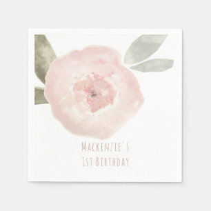 Serviettes En Papier Fleur d'aquarelle rose fête d'anniversaire Personn