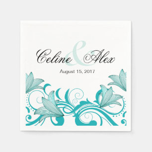 Serviettes En Papier Fleur de Lyrica Floral Mariage   TURQUOISE