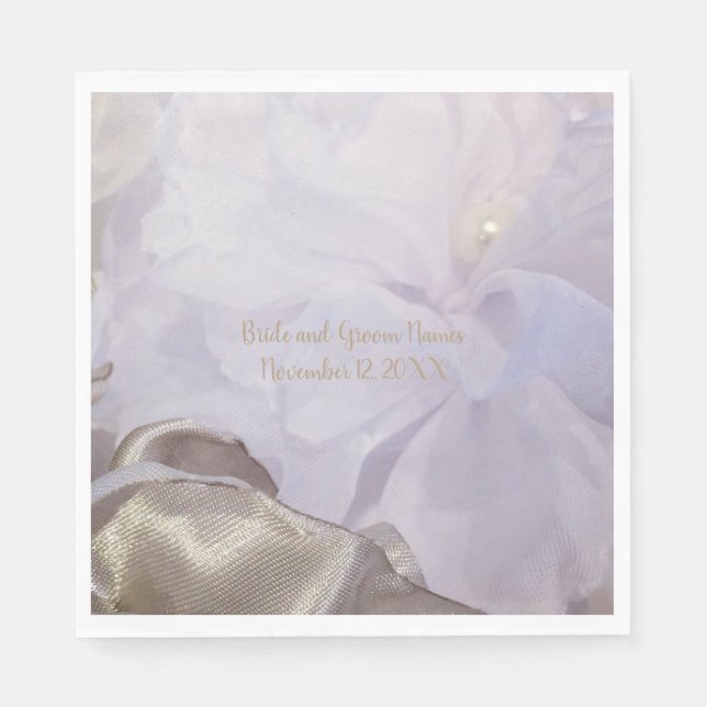 Serviettes En Papier Fleur de soie blanche avec perle (Devant)