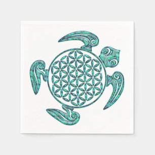 Serviettes En Papier Fleur de vie / Blume des Lebens tortue turquoise