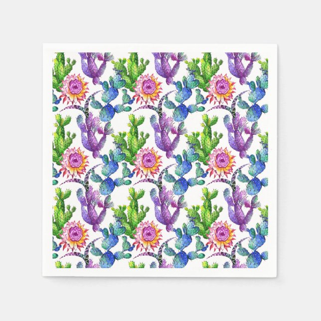 Serviettes En Papier Fleur sauvage aquarelle Cactus Motif (Devant)