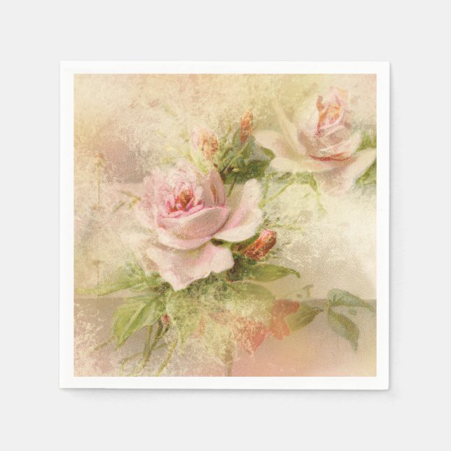 Serviettes En Papier Fleur vintage rose rose (Devant)