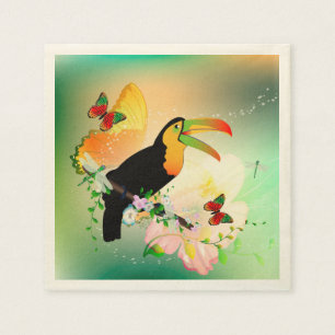 Serviettes En Papier Fleurs avec le toucan