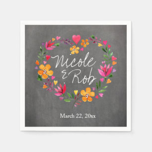 Serviettes En Papier Fleurs d'aquarelle couronne de coeur gris tablea