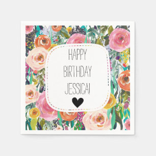 Serviettes En Papier Fleurs d'aquarelle romantique du jardin